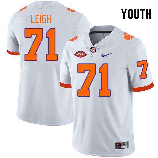 Youth Clemson Tigers Tristan Leigh #71 College White NCAA Authentic Football Stitched Jersey 23OW30QA